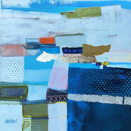 Peinture Impression océanique par Lau Blou | Tableau Abstrait Acrylique, Collage, Feuille d'or Paysages