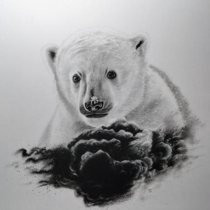 Peinture Ourson polaire II par K'Arts | Tableau Figuratif Fusain Animaux, Nature, Noir & blanc