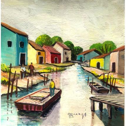 Peinture AP74 LES CABANES COLOREES par Burgi Roger | Tableau Figuratif Acrylique Marine, Paysages, Scènes de vie