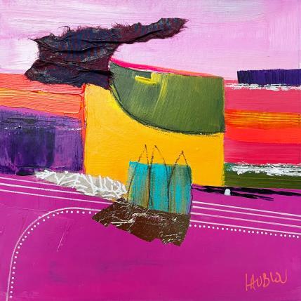 Painting Trois sapins by Lau Blou | Painting Abstract Acrylic, Cardboard, Gluing, Gold leaf Landscapes