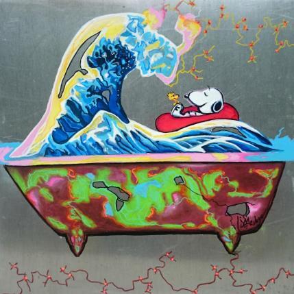 Peinture Snoopy prend la vague par Medeya Lemdiya | Tableau Pop-art Acrylique, Métal Icones Pop