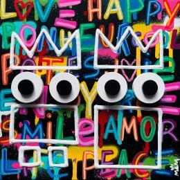 Peinture Les 2 potes néons par Mam | Tableau Pop-art Acrylique Icones Pop, Portraits, Scènes de vie