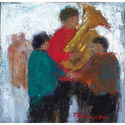 Peinture Partage par Fernando | Tableau Figuratif Huile Enfant, Musique, Scènes de vie