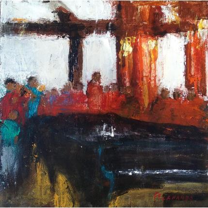 Peinture En attendant le pianiste par Fernando | Tableau Figuratif Huile Musique, Scènes de vie