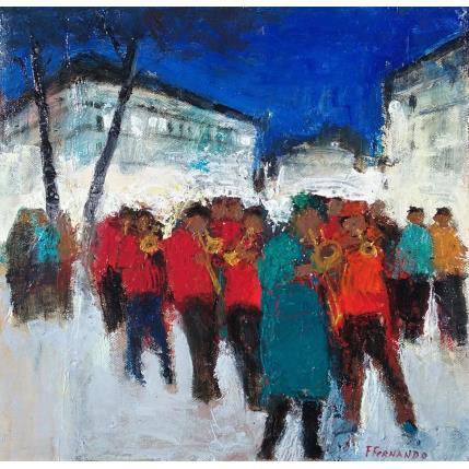 Peinture Ambiance en ville par Fernando | Tableau Figuratif Huile Musique, Urbain