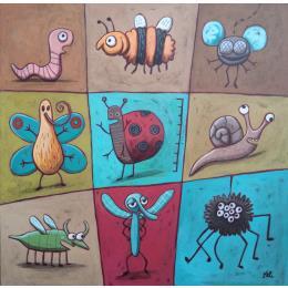 Painting Les petites bêtes by Catoni Melina | Painting Naive art Acrylic Animals, Child, Nature