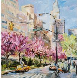 Peinture Printemps a New York par Novokhatska Olga | Tableau Figuratif Acrylique, Huile Urbain