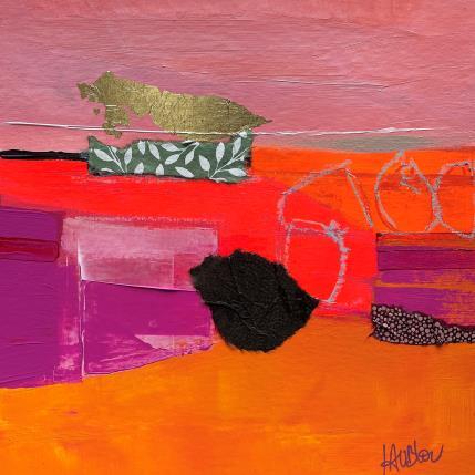 Peinture Souvenir d'été-1 par Lau Blou | Tableau Abstrait Acrylique, Carton, Collage, Feuille d'or Minimaliste