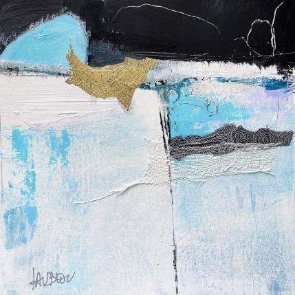 Peinture Vagues dans la nuit-1 par Lau Blou | Tableau Abstrait Acrylique, Carton, Collage, Feuille d'or, Papier Minimaliste