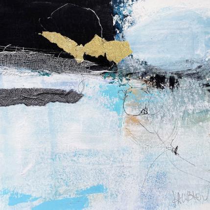 Peinture Vagues dans la nuit-2 par Lau Blou | Tableau Abstrait Acrylique, Carton, Collage, Feuille d'or, Papier Minimaliste