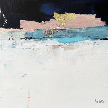 Peinture Douce nuit-1 par Lau Blou | Tableau Abstrait Acrylique, Carton, Collage, Feuille d'or, Papier Paysages