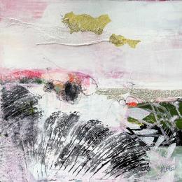 Pintura Rives et brumes por Lau Blou | Pintura Abstract Acrylic, Cardboard, Gluing, Gold leaf, Paper Landscapes