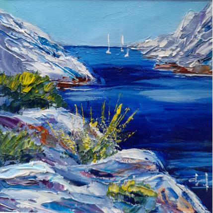 Peinture Petits voiliers dans les calanques par Degabriel Véronique | Tableau Figuratif Huile Marine, Nature, Paysages