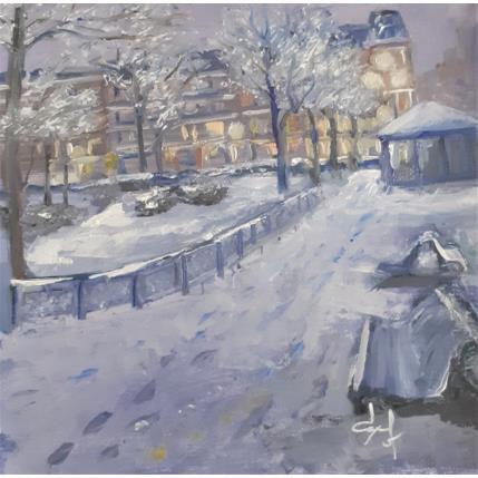 Peinture Soirée enneigée à Grenoble par Degabriel Véronique | Tableau Figuratif Huile Paysages, Scènes de vie, Urbain
