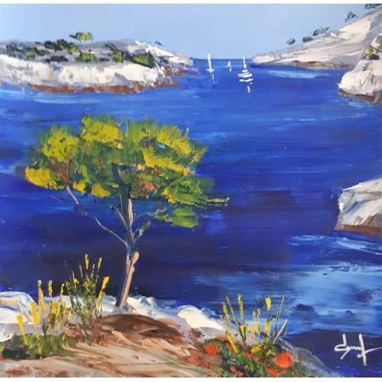 Peinture Dans les calanques en Méditerranée par Degabriel Véronique | Tableau Figuratif Huile Marine, Nature, Paysages