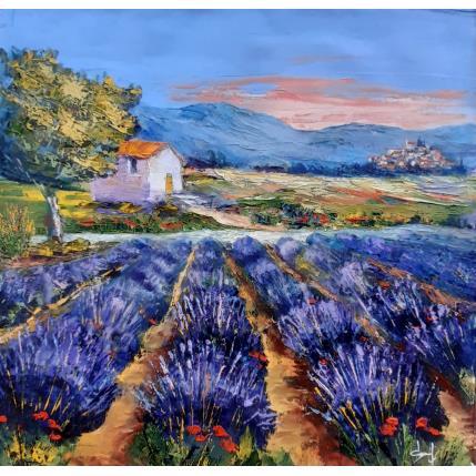 Peinture Coucher de soleil sur le Luberon par Degabriel Véronique | Tableau Figuratif Huile Nature, Paysages