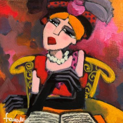 Peinture Madame et son livre  par Fauve | Tableau Figuratif Acrylique Scènes de vie
