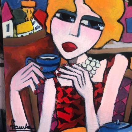 Peinture La tasse de thé  par Fauve | Tableau Figuratif Acrylique Scènes de vie