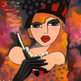 Peinture Femme au fume cigarette  par Fauve | Tableau Figuratif Acrylique Portraits, Scènes de vie