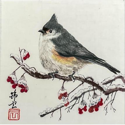 Peinture Mésange huppée par Tayun | Tableau Figuratif Encre animaux