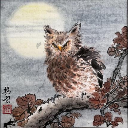 Peinture Hibou par Tayun | Tableau Figuratif Aquarelle, Encre Animaux