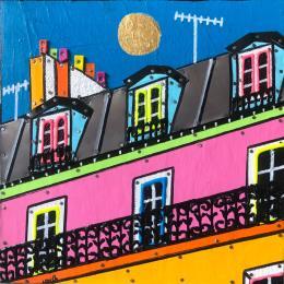 Painting L'été à Paris by Lovisa | Painting Pop-art Acrylic, Gluing, Gold leaf, Posca, Upcycling Pop icons, Urban