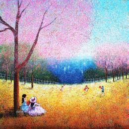 Peinture Les heures heureuses par Dessapt Elika | Tableau Impressionnisme Acrylique, Sable