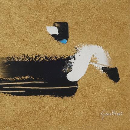 Peinture En noir et or par Gaultier Dominique | Tableau Abstrait Huile Minimaliste