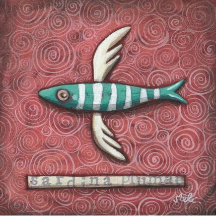 Peinture Sardine à plumes par Catoni Melina | Tableau Art naïf Acrylique, Carton Animaux, Nature, Natures mortes
