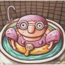 Painting Aquaphobe by Catoni Melina | Painting Naive art Acrylic Child, Life style, Portrait