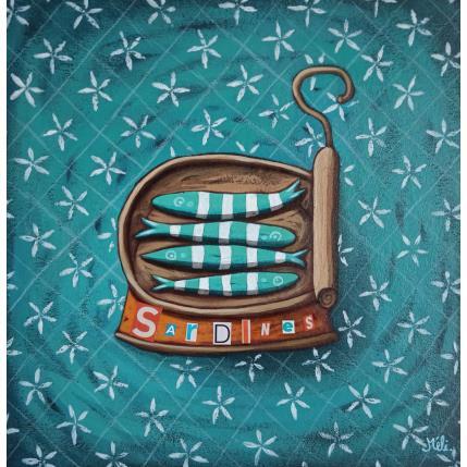 Peinture Bleu de sardines par Catoni Melina | Tableau Art naïf Acrylique Animaux, Marine, Natures mortes
