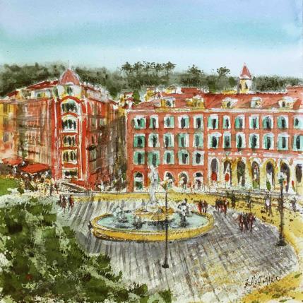 Peinture Fontaine du soleil à Nice par Hoffmann Elisabeth | Tableau Figuratif Aquarelle Paysages, Urbain