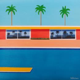 Painting California Pool by Trevisan Carlo | Painting Surrealism Oil Architecture, Nature, Sport