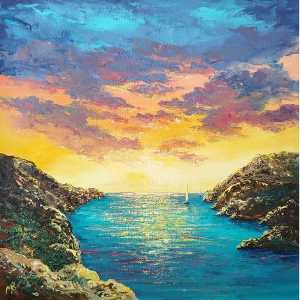 Peinture Coucher de soleil dans les calanques par Blandin Magali | Tableau Figuratif Huile Paysages