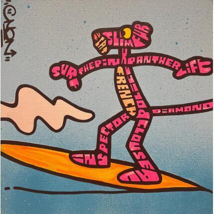 Gemälde SURFING PINK PANTHER von Cmon | Gemälde Pop-Art Pop-Ikonen