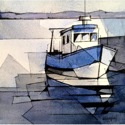 Peinture BATEAU à QUAI par Langlois Jean-Luc | Tableau Figuratif Aquarelle Marine