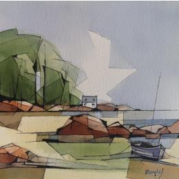 Gemälde En BRETAGNE barque von Langlois Jean-Luc | Gemälde Figurativ Aquarell Marine