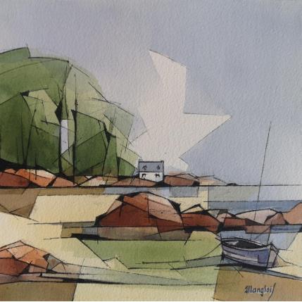 Peinture En BRETAGNE barque par Langlois Jean-Luc | Tableau Figuratif Aquarelle Marine