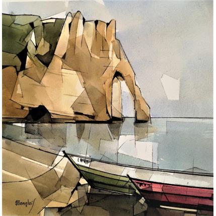 Peinture Les Aiguilles d' ETRETAT par Langlois Jean-Luc | Tableau Figuratif Aquarelle Marine