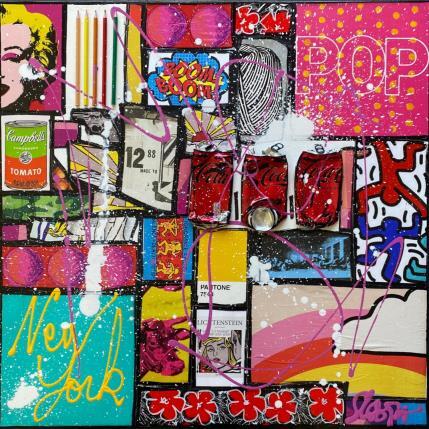 Gemälde POP NY von Costa Sophie | Gemälde Pop-Art Acryl, Collage, Upcycling Pop-Ikonen