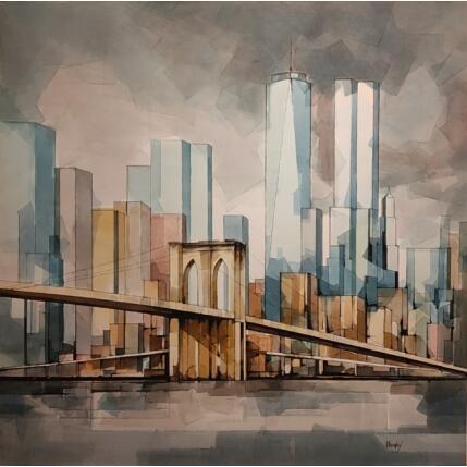 Peinture BROOKLYN par Langlois Jean-Luc | Tableau Figuratif Aquarelle Architecture, Urbain