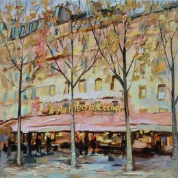Peinture Café au  Pied de cochon par Novokhatska Olga | Tableau Figuratif Acrylique, Huile Urbain