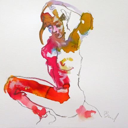 Peinture Claire mains derrière la tête par Brunel Sébastien | Tableau Figuratif Aquarelle Nu