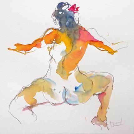 Peinture Méline assise de dos par Brunel Sébastien | Tableau Figuratif Aquarelle Nu