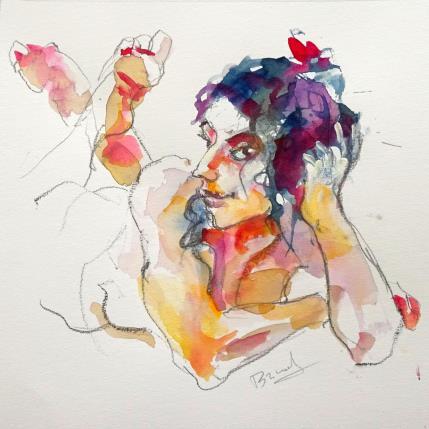 Peinture Méline moqueuse par Brunel Sébastien | Tableau Figuratif Aquarelle Nu