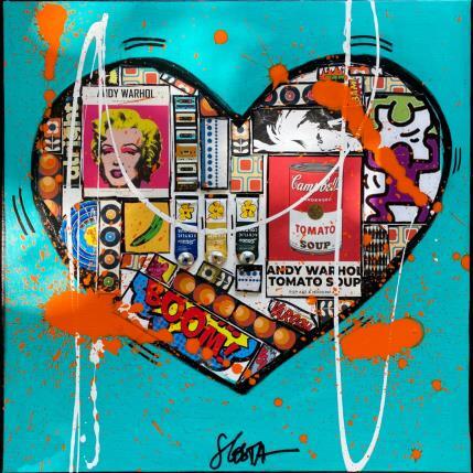 Peinture POP HE(ART) par Costa Sophie | Tableau Pop-art Acrylique, Collage, Upcycling Icones Pop