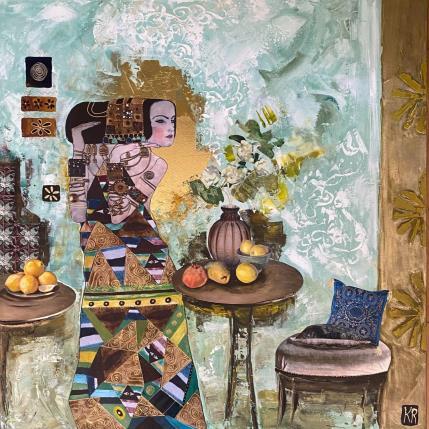 Painting Livia by Romanelli Karine | Painting Figurative Acrylic, Gluing, Gold leaf, Paper, Posca Life style