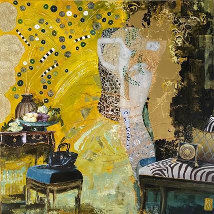 Painting My inspiration by Romanelli Karine | Painting Figurative Acrylic, Gluing, Gold leaf, Pastel, Posca Life style