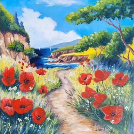Peinture Les coquelicots en méditerranée  par Sabourin Nathalie | Tableau Figuratif Huile Paysages
