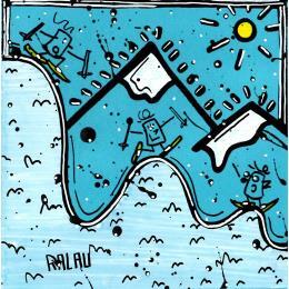 Painting Sport d'hiver by Ralau | Painting Pop-art Acrylic, Posca Landscapes, Life style, Nature